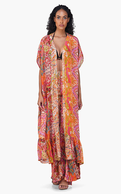 Multi Palm Paisey Frill Coverup