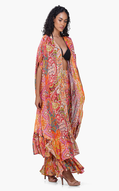 Multi Palm Paisey Frill Coverup