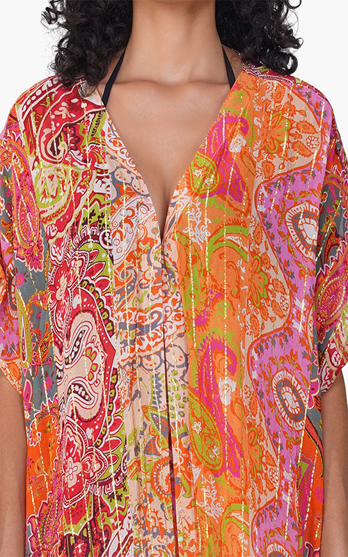 Multi Palm Paisey Frill Coverup
