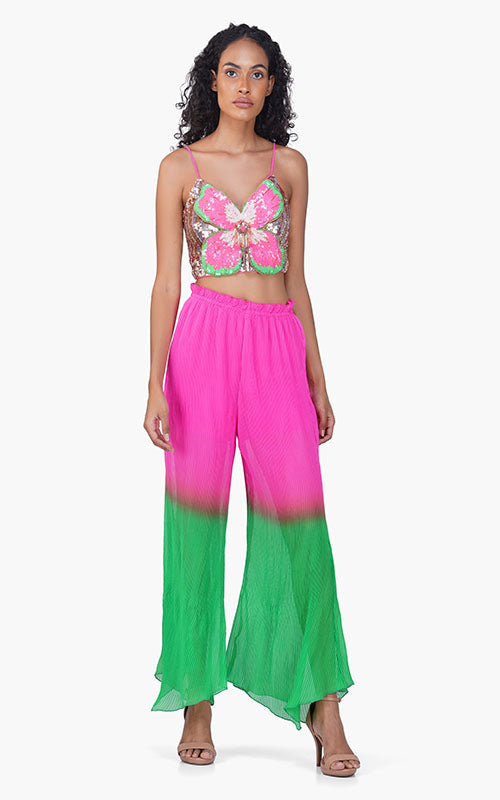 Bright Pink & Kelly Ombre Pleated Pant