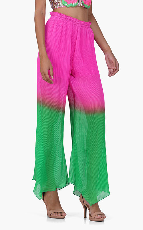 Bright Pink & Kelly Ombre Pleated Pant