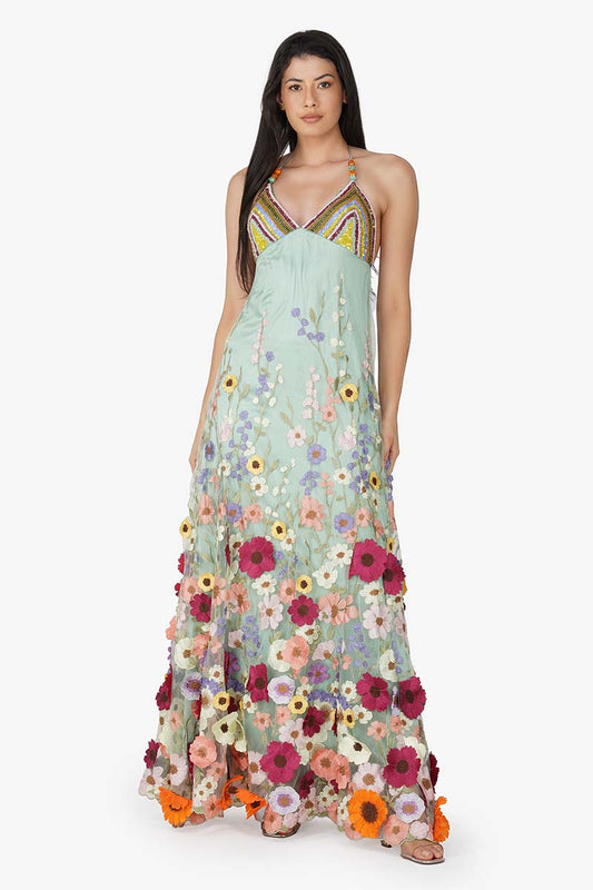 Dreamy Rose Garden Embellished Maxi Dress