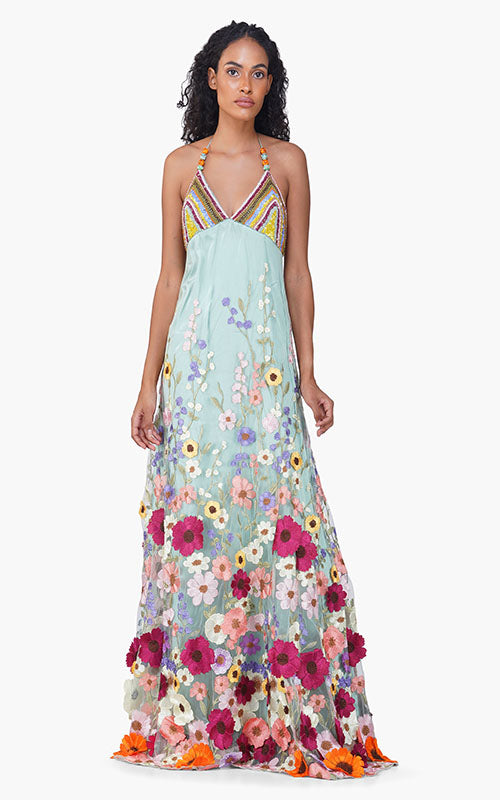 Dreamy Rose Garden Embellished Maxi Dress