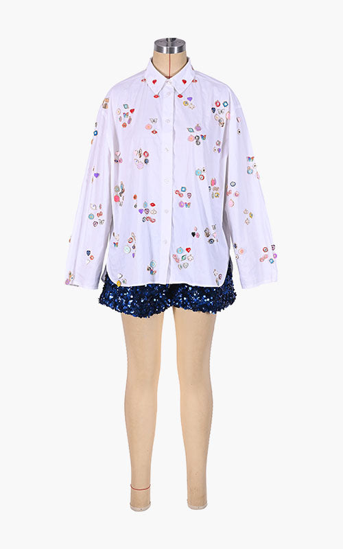 White Wisp Oversized Shirt With Hanging Charms