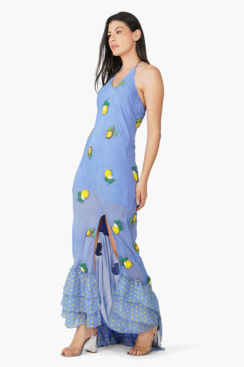 Lemon Crush Embroidered Maxi Dress