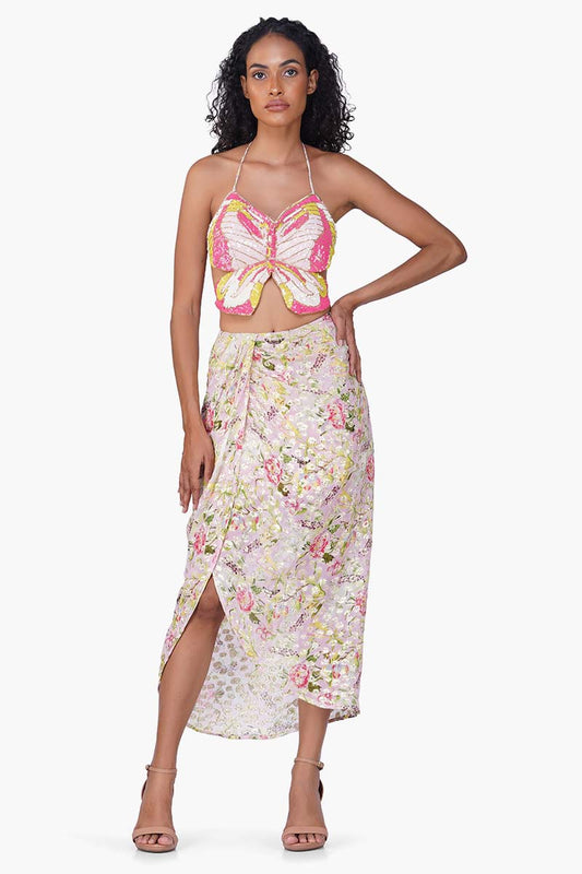 Mystic Pink Butterfly Embellished String Ties Top