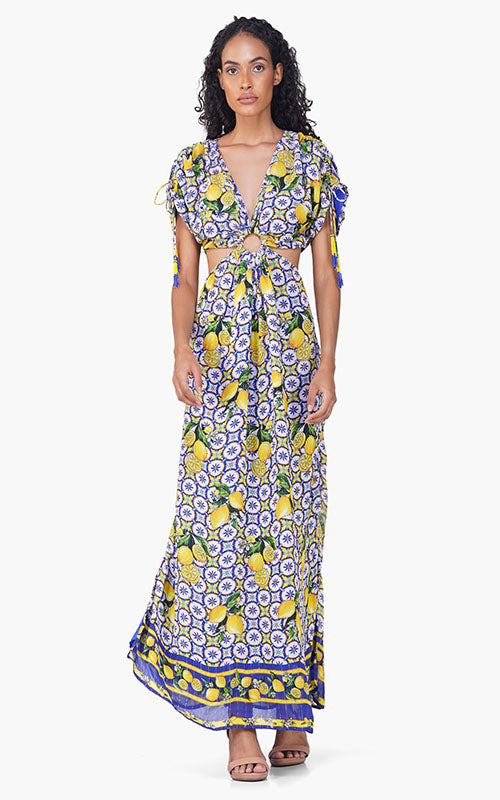 Citrus Lemon Lurex Print Dress