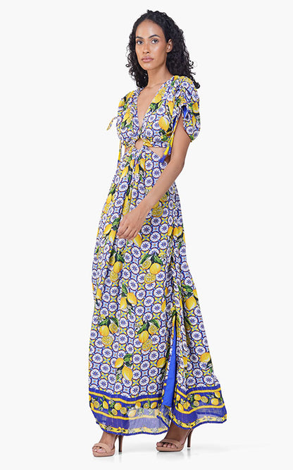 Citrus Lemon Lurex Print Dress