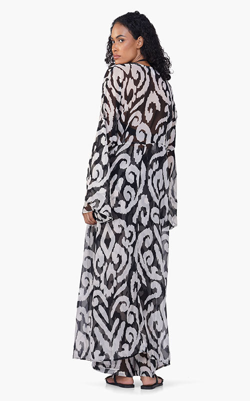 Set of 6 Black Abstract Printed Open Cover Up (S,M,L)