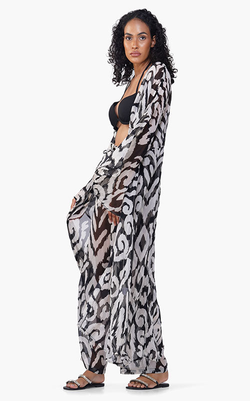 Set of 6 Black Abstract Printed Open Cover Up (S,M,L)