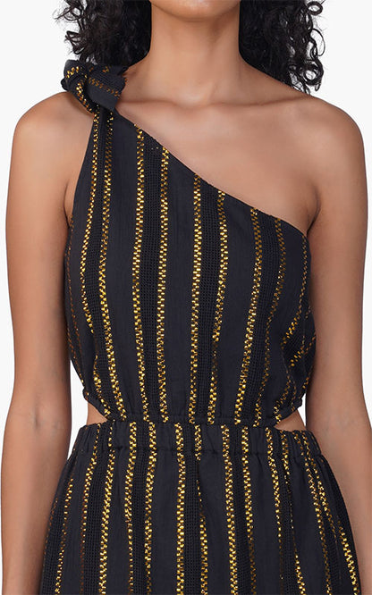 Set of 6 Gold Charm Black One Shoulder Dress (S,M,L)