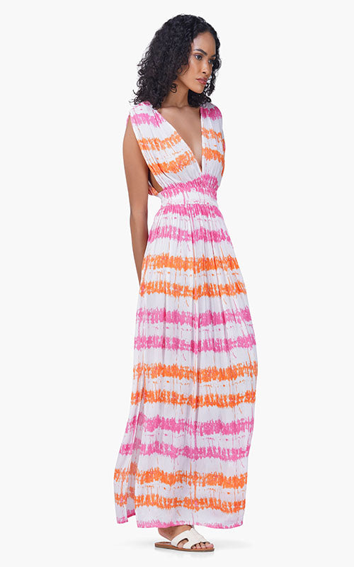 Set of 6 Reva Pink & Orange Tie Dye Maxi Dress (S,M,L)
