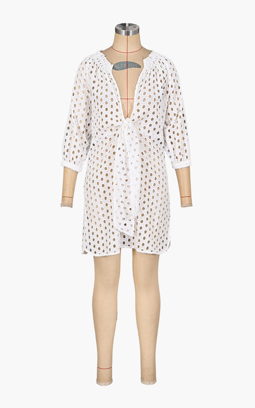 Set of 6 Pearl White Schiffly Front Knot Cover Up Dress (S,M,L)