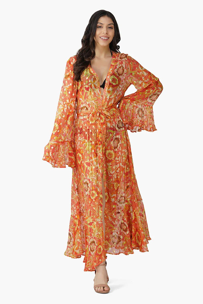 Set of 6 Orange Floral Lurex Cover Up (S,M,L)