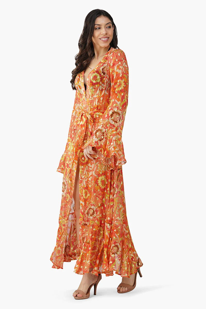 Set of 6 Orange Floral Lurex Cover Up (S,M,L)