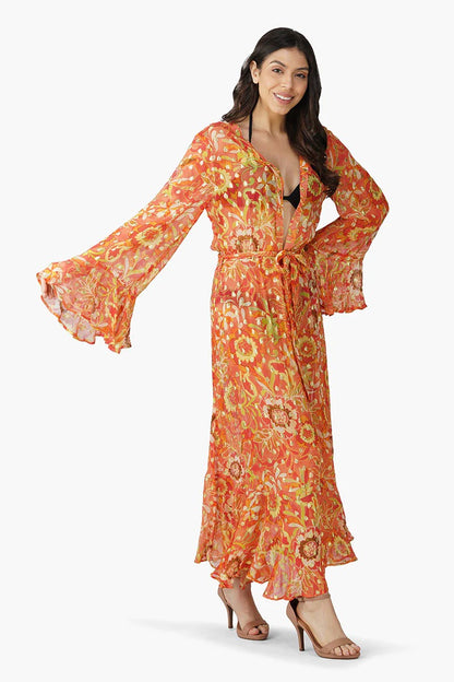 Set of 6 Orange Floral Lurex Cover Up (S,M,L)