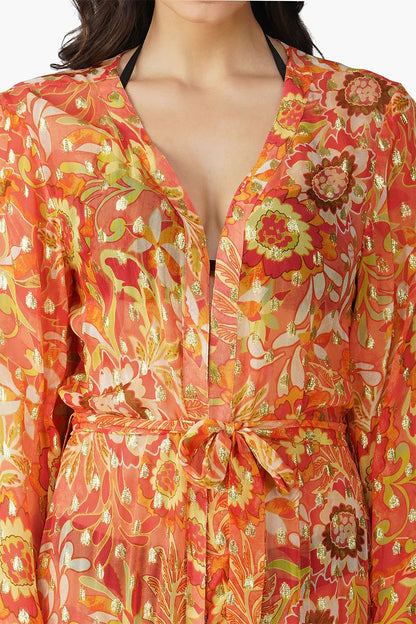 Set of 6 Orange Floral Lurex Cover Up (S,M,L)