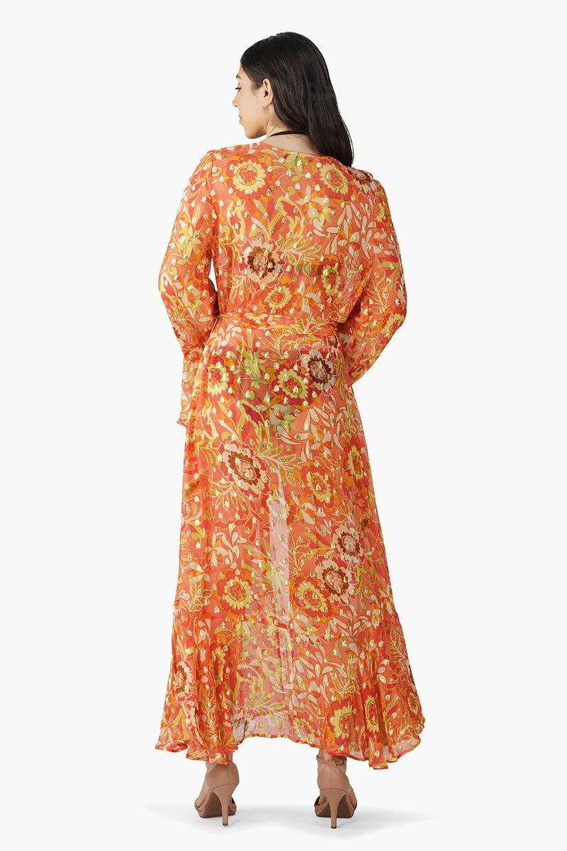 Set of 6 Orange Floral Lurex Cover Up (S,M,L)