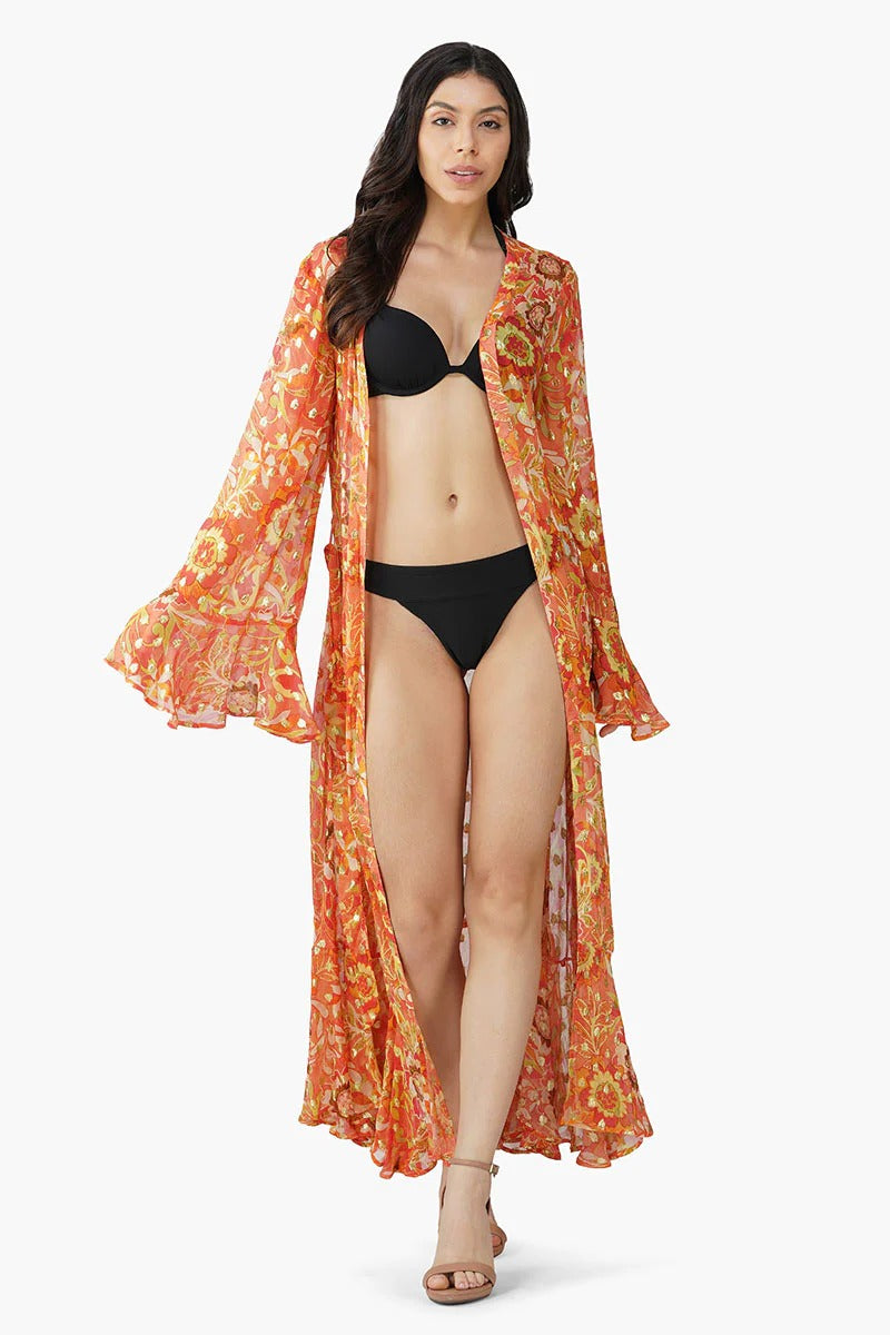 Set of 6 Orange Floral Lurex Cover Up (S,M,L)