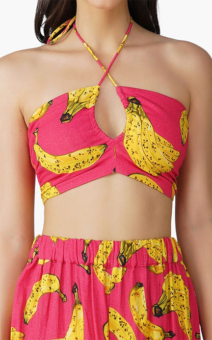 Set of 6 Just Bananas Pink Halter Top (S,M,L)