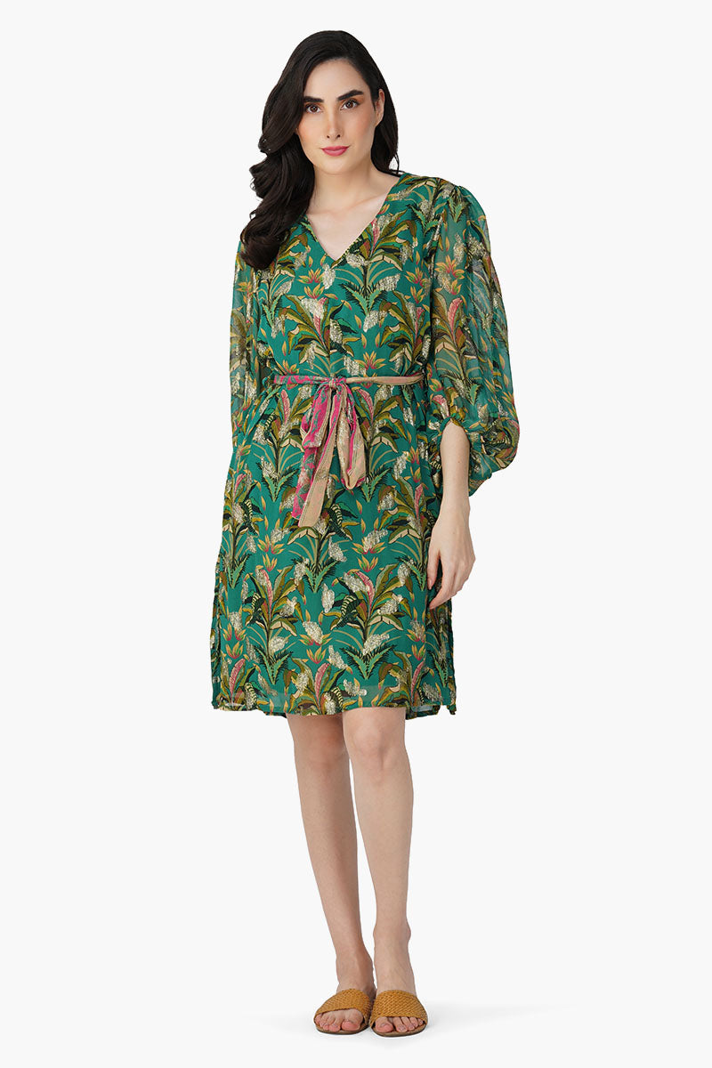 Set of 6 Tropical Ash Leaf Printed Short Dress (S,M,L)