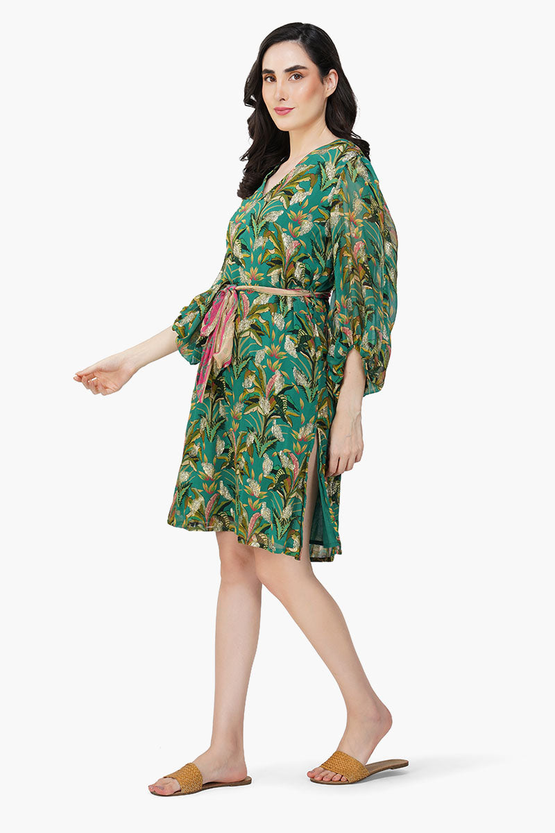 Set of 6 Tropical Ash Leaf Printed Short Dress (S,M,L)