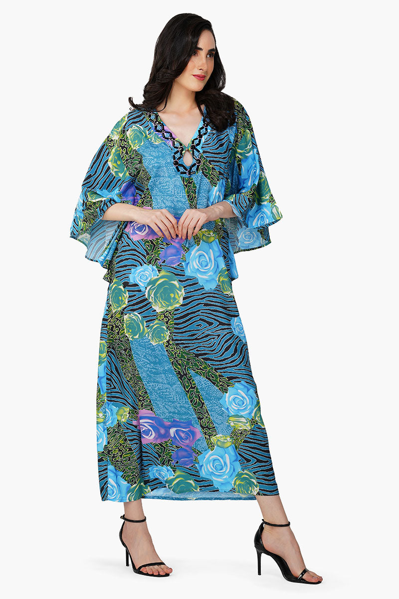 Set of 6 Blue Carribean Floral Printed Maxi Dress (S,M,L)