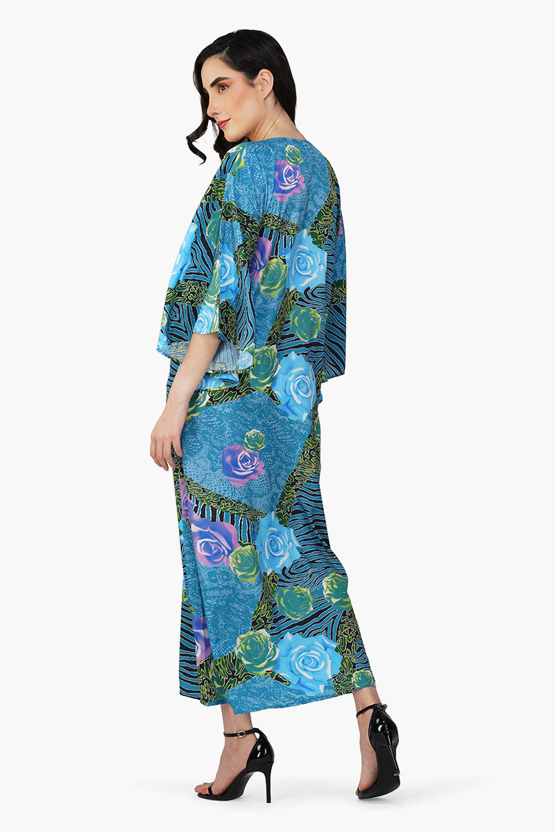 Set of 6 Blue Carribean Floral Printed Maxi Dress (S,M,L)