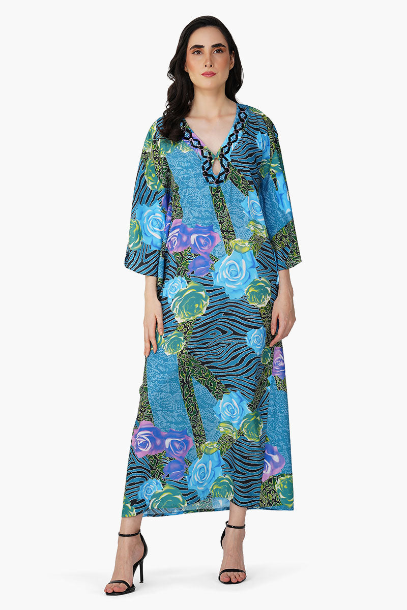 Set of 6 Blue Carribean Floral Printed Maxi Dress (S,M,L)