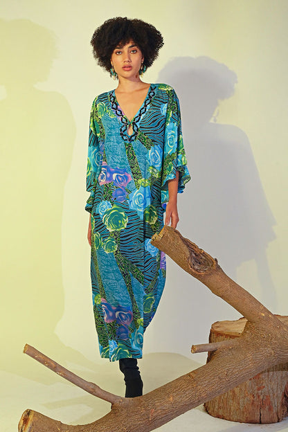 Set of 6 Blue Carribean Floral Printed Maxi Dress (S,M,L)