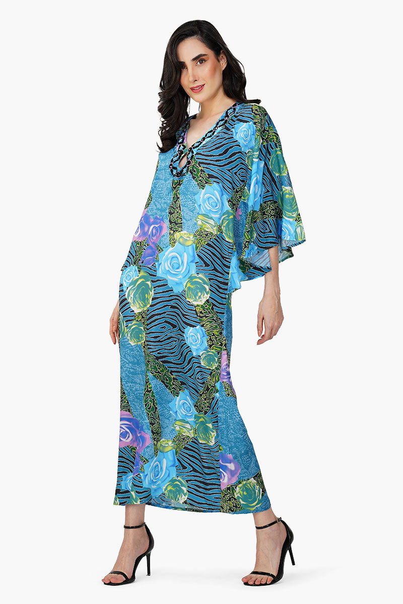 Set of 6 Blue Carribean Floral Printed Maxi Dress (S,M,L)