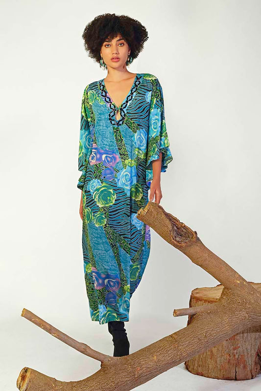 Set of 6 Blue Carribean Floral Printed Maxi Dress (S,M,L)