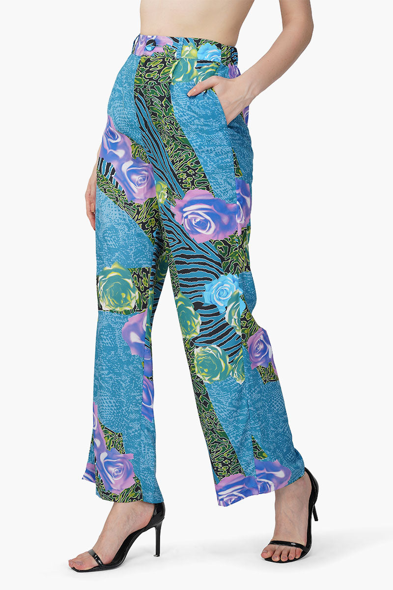 Set of 6 Blue Carribean Floral Printed Pant (S,M,L)