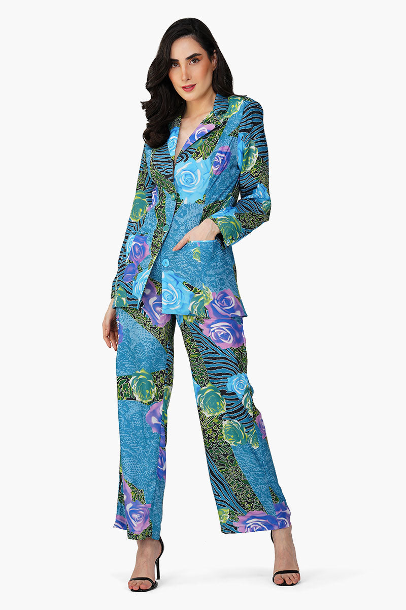 Set of 6 Blue Carribean Floral Printed Blazer (S,M,L)