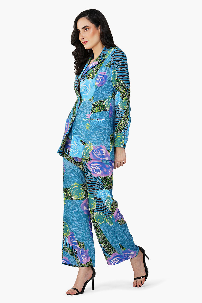 Set of 6 Blue Carribean Floral Printed Blazer (S,M,L)