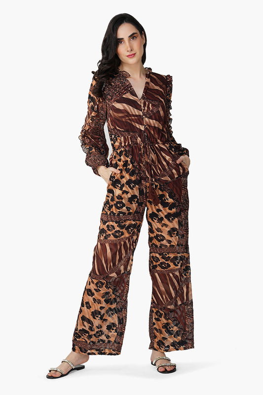 Set of 6 Brown Animal Patch Print Jumpsuit (S,M,L)