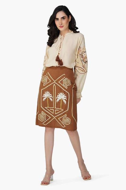 Set of 6 Tawny Brown Palm Embroidered Short Skirt (S,M,L)