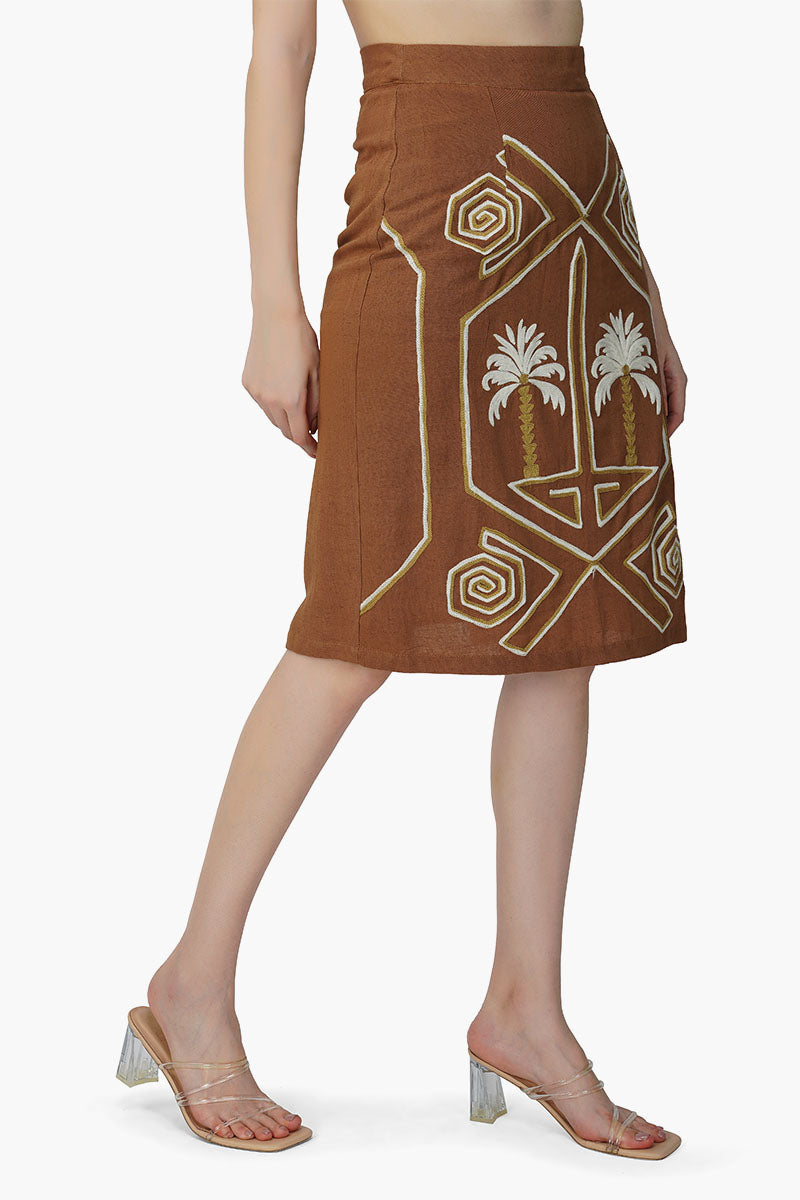 Set of 6 Tawny Brown Palm Embroidered Short Skirt (S,M,L)