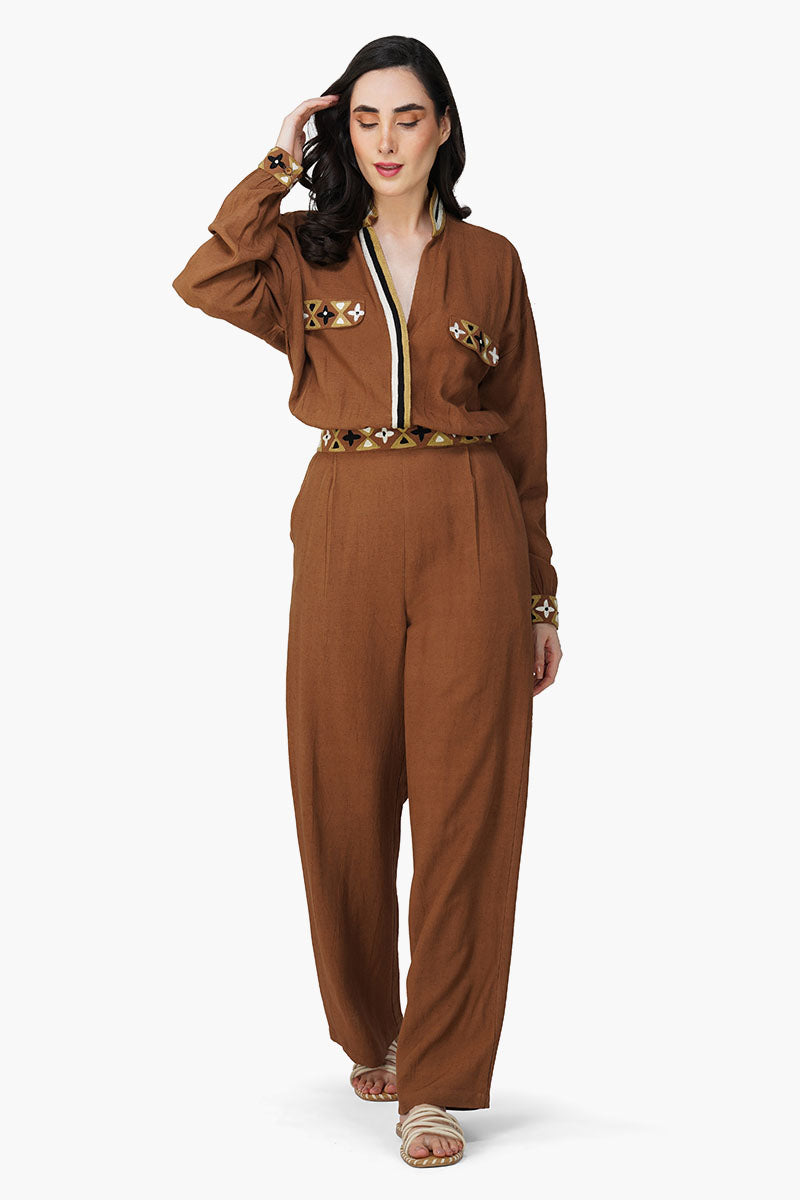 Set of 6 Tawny Brown Embroidered Jumpsuit (S,M,L)