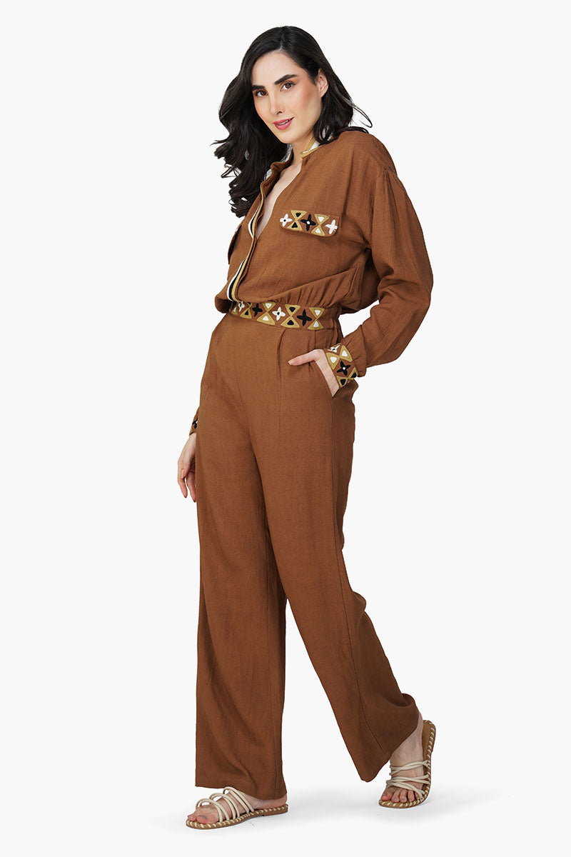 Set of 6 Tawny Brown Embroidered Jumpsuit (S,M,L)