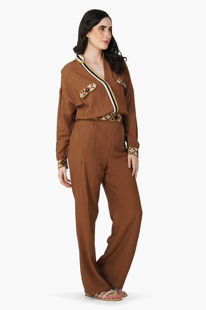 Set of 6 Tawny Brown Embroidered Jumpsuit (S,M,L)