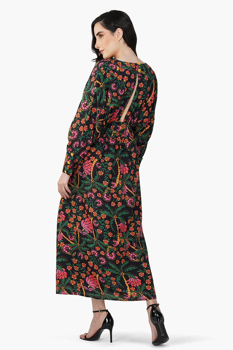 Set of 6 Black Autumn Flora Embellished Maxi Dress (S,M,L)