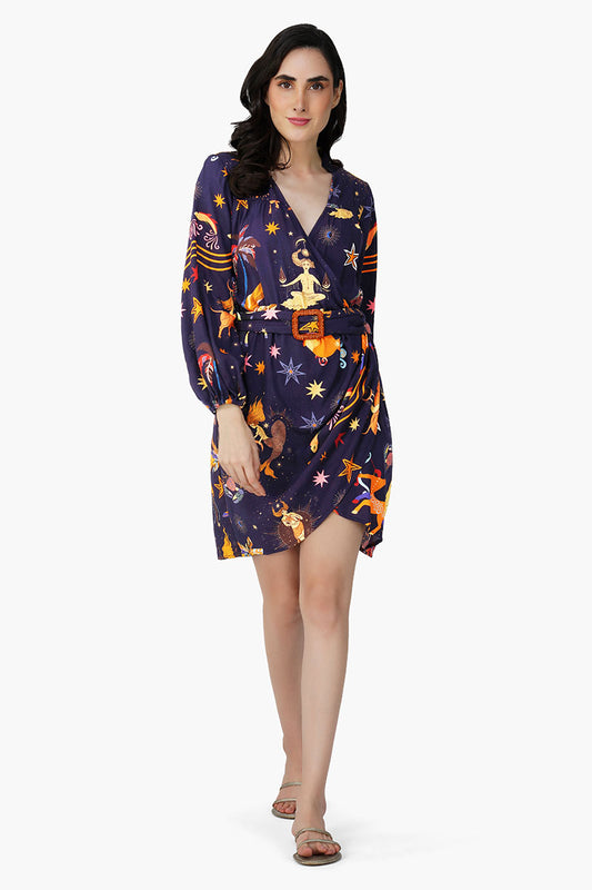 Set of 6 Dark Night Celestial Printed Short Dress (S,M,L)