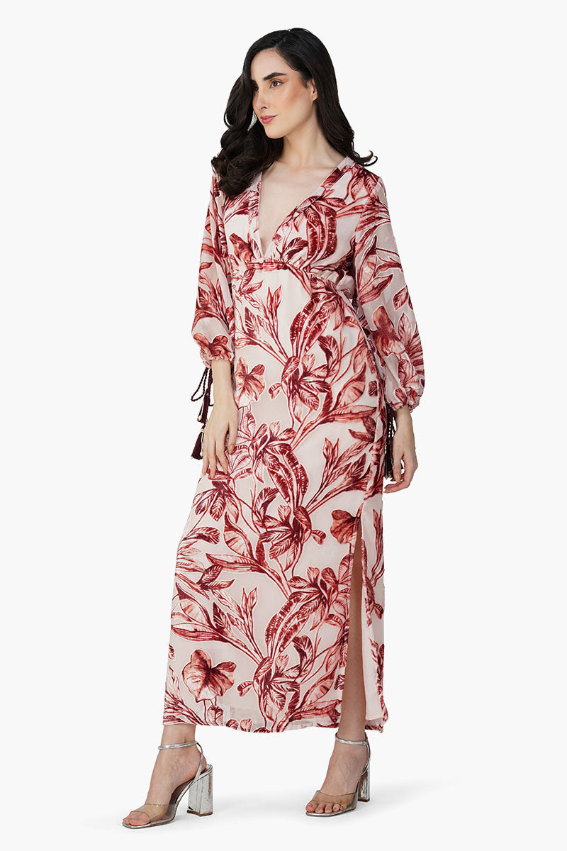 Set of 6 Leaf Velvet Burntout Maxi Dress (S,M,L)