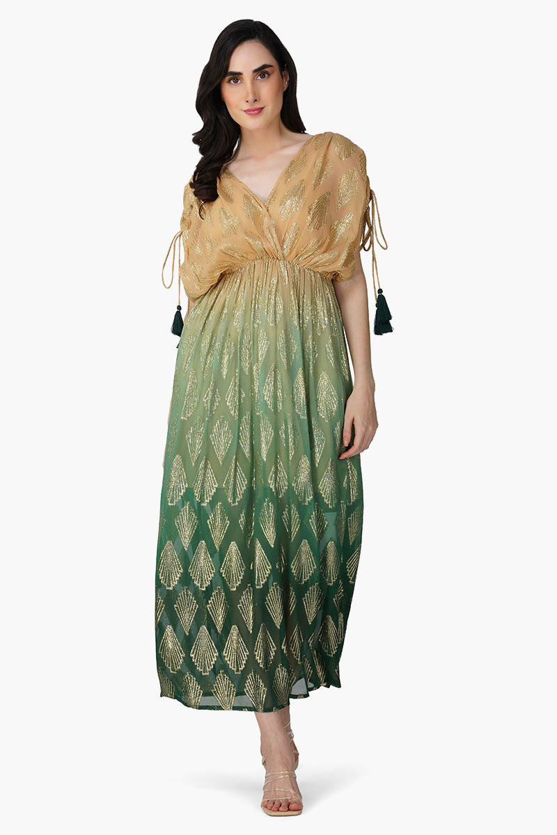 Set of 6 Jungle Green Ombray Lurex Maxi Dress (S,M,L)