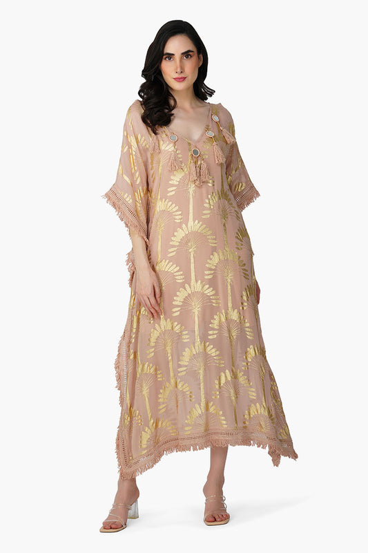 Set of 6 Golden Taupe Foil Printed Kaftan (S,M,L)