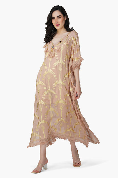 Set of 6 Golden Taupe Foil Printed Kaftan (S,M,L)