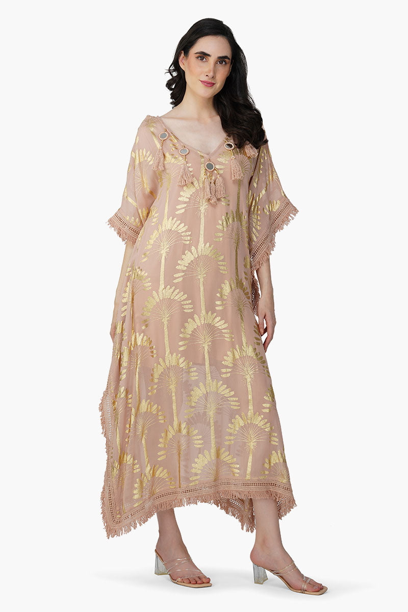 Set of 6 Golden Taupe Foil Printed Kaftan (S,M,L)