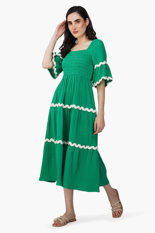 Set of 6 Deep Mint Solid Smocked Maxi Dress (S,M,L)