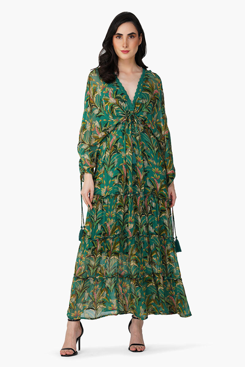 Set of 6  Tropical Ash Leaf Printed Maxi Dress (S,M,L)